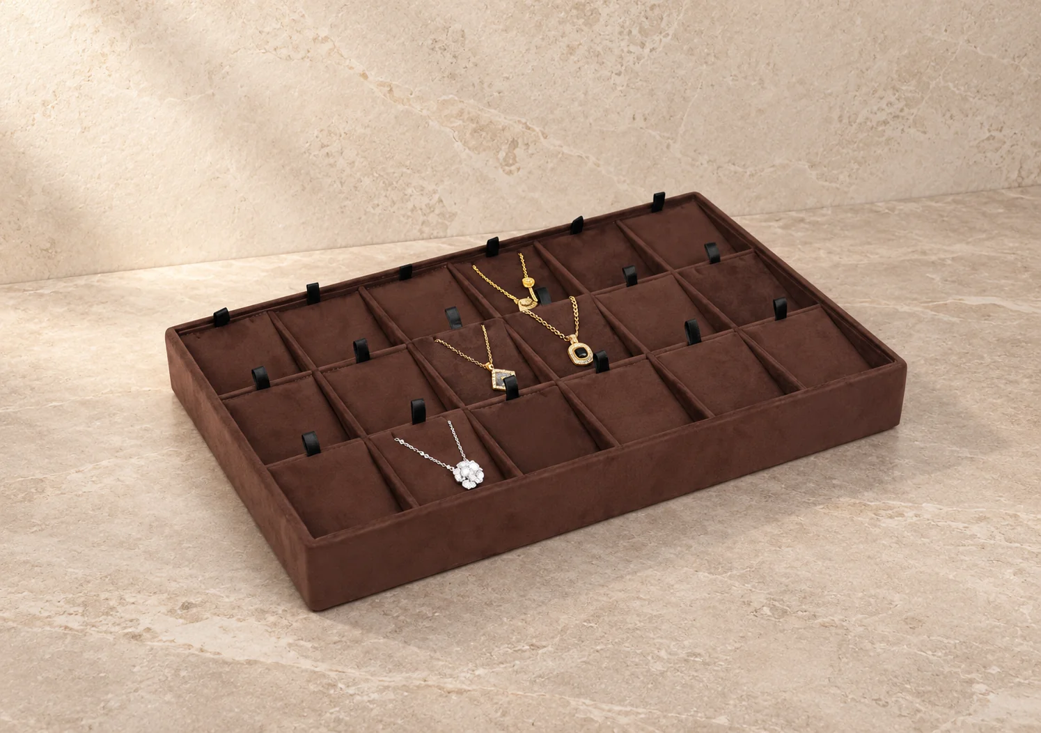 Chocolate compartment tray jewelry display, GC CRAFTS