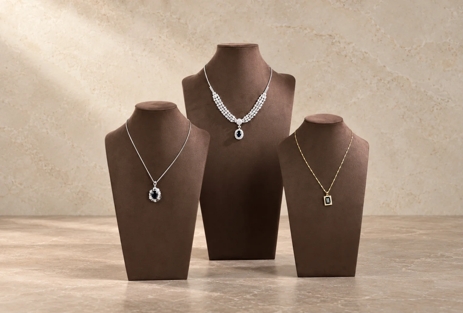 Chocolate necklace busts jewelry display, GC CRAFTS