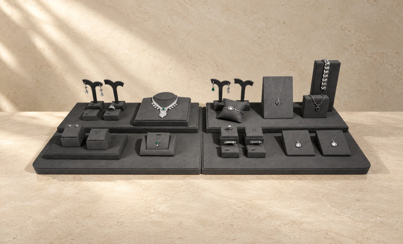 Coordinated charcoal jewelry display set