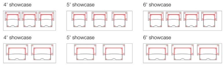 Nesting platforms 4, 5 and 6 foot showcase arrangement diagrams