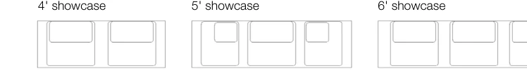 Radius corner platforms 4, 5 and 6 foot showcase arrangement diagrams