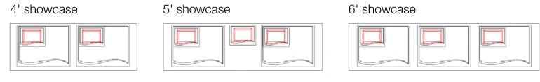Wave accent platforms 4, 5 and 6 foot showcase arrangement diagrams